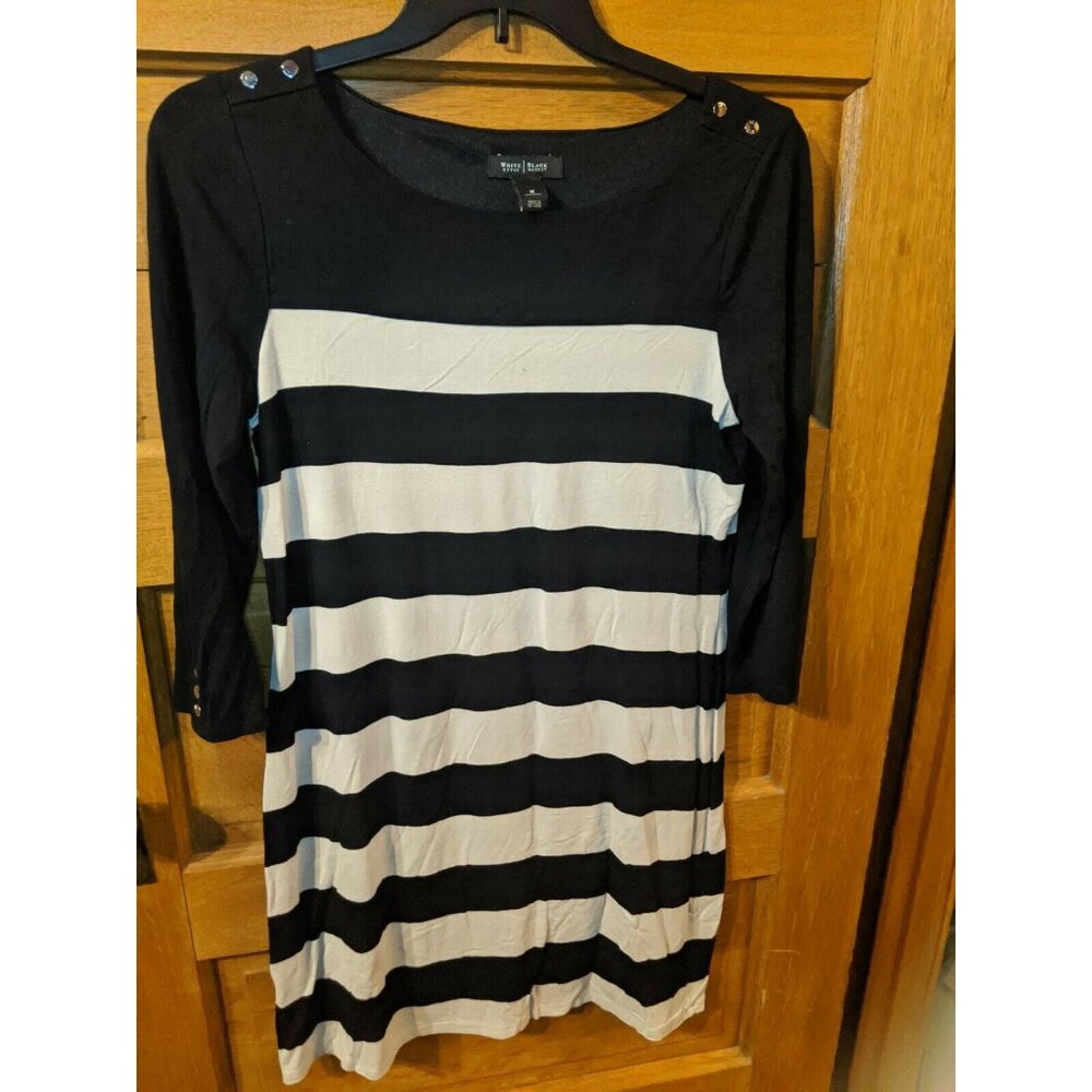 White House Black Market Dress Size M Medium Black Tan Striped Long Sleeves
